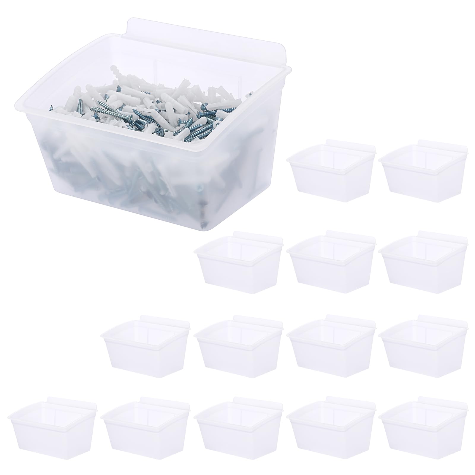 Photo 1 of Sumnacon Slatwall Bins 15 Pcs Slatwall Organizer for Garage Plastic Slatwall Storage Bins for Storing Garage Accessories Multiple Stackable Slatwall Tool Organizer for Workshops,Transparent