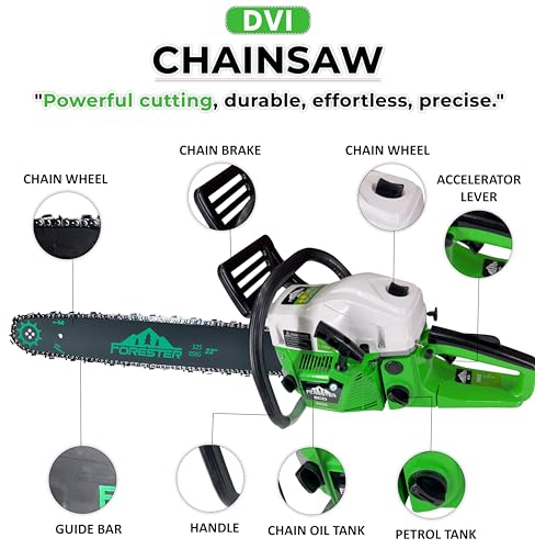 Image of DVI Heavy Duty Forester Chainsaw With 2 Stroke 58CC Air Cooled Petrol Engine Power With 22 inch inch Blade /Bar Ideal Use For Farm, Garden Tree Cutting, Wood Cutting. (DVI 58CC FORESTER CHAINSAW)