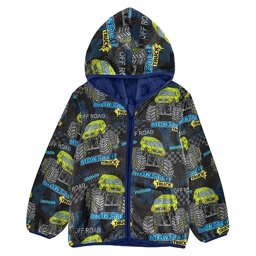 Image of Aflyko Boys Fleece Monster Truck Off Road Cool Zip-Up Hoodie Long Sleeve Outerwear Soft Coat Girls Hooded Jacket Kids Fashion Outwear Warm Sweatshirt 5T