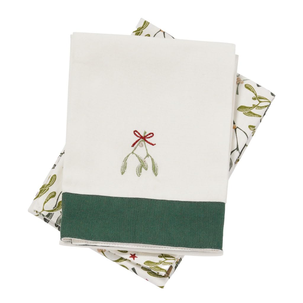 Walton & Co Multicolour Robin & Mistletoe Cotton Tea Towel Set Of Two 50Cm X 70Cm