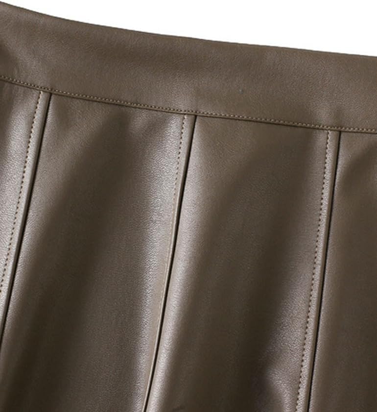 Women's Faux Leather Skirt Vintage High Wiast A Line Bodycon Midi PU Leather Skirt - Image 3
