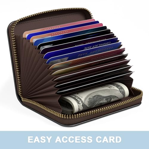 Image of Aiawoxc Credit Card Holder, Small RFID Wallet Slim Leather Card Organizer Case with Zipper and Wristlet Strap, Black