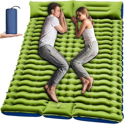 Yuzonc Double Sleeping Pad Self Inflating Extra-Thick Camping Mat with Pillow & Built-in Foot Pump Portable Inflatable Sleeping Mat for Backpacking Hiking Traveling Tent Festivals