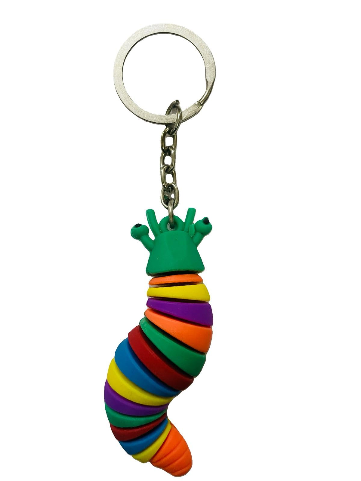 Rainbow Caterpillar Keychain, Colorful Stacking Design, Multi colourCrown Head, Metal Ring Cute Keychains For Gift,Home Key, Purse & Student Bags (Random Colour)-image-26