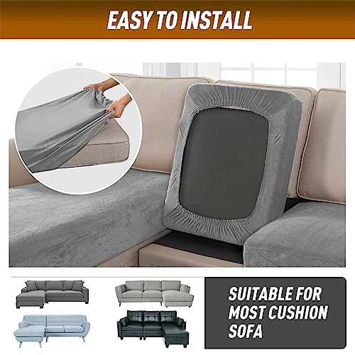BXFUL Sofa-Sitzkissenbezüge, Sofakissen-Bezüge Stretch-Samt, Couchkissen-Bezüge Ersatz für individuelle Kissen mit elastischem Stoff (1-Sitzer,Dunkelgrau)