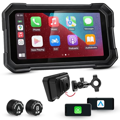 Autofy Motoplay Pro 5 Inch Waterproof Bike Navigation Screen with TPMS, Wireless CarPlay & Android Auto Quick Detachable Design, Android Auto Wireless