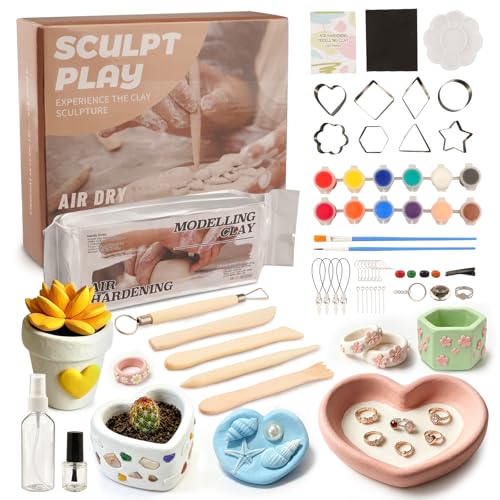 Fcoget Air Dry Clay Kit for Adults Complete Pottery Set for Beginners with Tools Handmade Art Gifts for Women Men