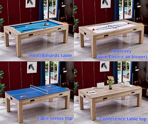 Image of RUP 4-in-1 Multi-Game Table, Pool /Billiards, Table Tennis, Air Hockey with Electric Blower, Conference Table Top, Complete Accessories Set for Home & Office
