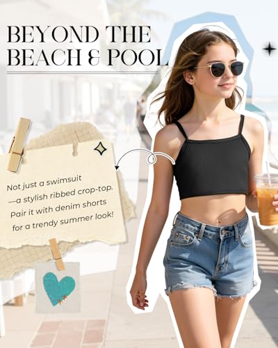 Image of Century Star Girls Ribbed 2-Piece Bikini Swimsuit - Fully Lined Modest Bathing Suit for Teens & Tweens