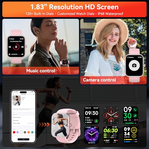 Image of Smart Watch with Alexa Built-in, 1.83 inch HD Touchscreen Fitness Tracker, Bluetooth Notifications /Calls, IP68 Waterproof, 120+ Sport Modes, 24 /7 Heart Rate & Sleep Monitor for iPhone Android iOS (Pink)