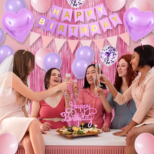 Image of Pink Purple Birthday Decorations For Girls, Birthday Birthday Balloons Set