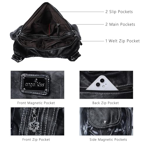 Image of Angel Kiss Purses for Women, Large Shoulder Bag Hobo Tote Purse Mutipocket Faux Leather Satchel Hobo Purse