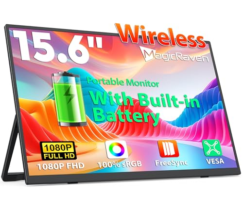 MAGICRAVEN Drahtloser Portable Monitor mit 8000-mAh Akku, 15,6 Zoll 1080P Tragbarer Monitor, Laptop Bildschirm Erweiterung, Mobiler Monitor IPS Screen, Unterstützt AirPlay/Miracast,für Laptop/Telefone