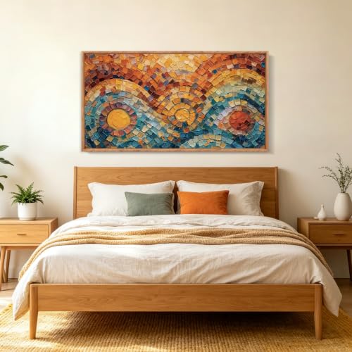 Image of CHDITB 3D Textured Boho Sun Bloom Wall Art,Vibrant Color‑Block Wall Decor