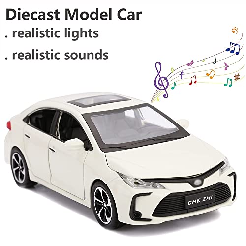 Image of 1:32 Diecast Metal Car Model Corola Toy Cars for Kids Pull Back Openable Doors with Light Sound