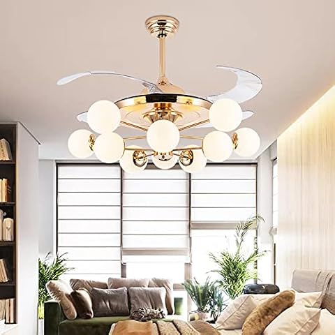 42" Ceiling Fan Light, Dimmable LED Chandelier Light with Remote Control, 10 Head Light Bulb, Adjustable Speed & Timing Cover