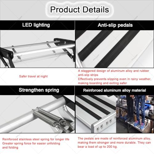Retractable RV Step with LED Light - Electric/Manual Aluminum Entry Steps, Anti-Slip Stairs for Campers & Trailers, Safe & Durable for Night/Rain/Snow Conditions