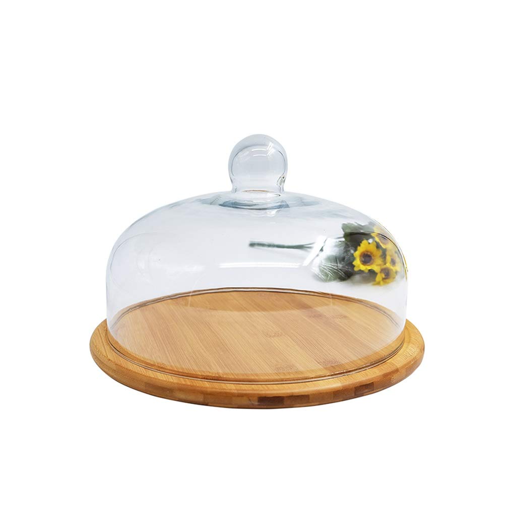 Copertura per Alimenti, Campana Coperchio Microonde,Cupola per Torta in Vetro, Vassoio per Pasticceria in Legno Coperchio per la conservazione degli Alimenti sigillato per Dessert Display a