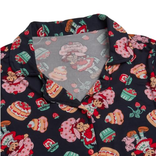 Image of COCO BRANDS Strawberry Shortcake Womens Pajama Set - 2 Piece Short Sleeve Button Down Sleep Shirt and Pajama Shorts