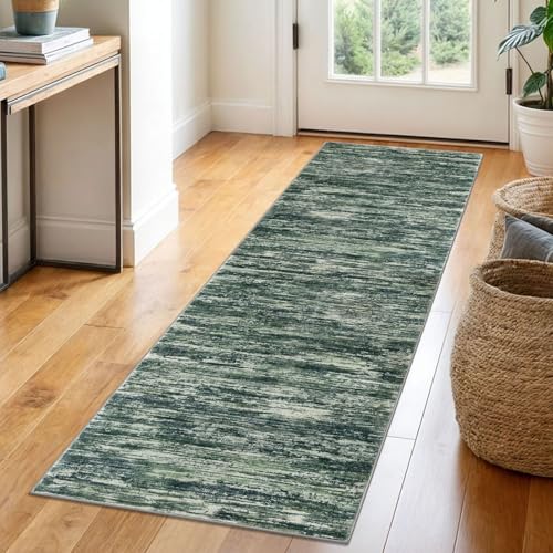 2x6 Dark Green Modern Abstract Runner Rug for Hallways, Super Soft Hallway Decor Kitchen Rugs with Non-Slip, Non-Shedding Washable Rug for Entryway Bedroom Indoor