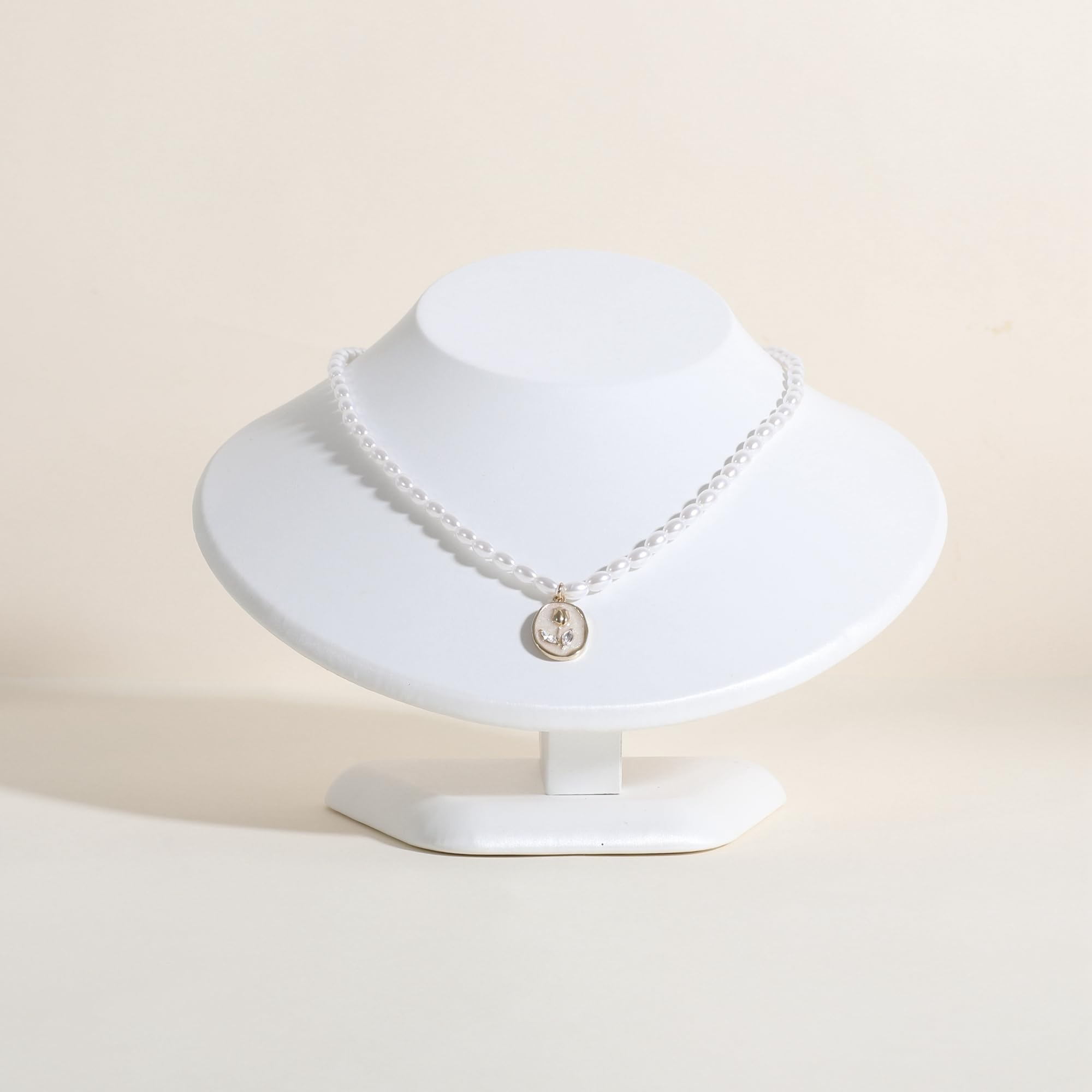 Gemeshou White Necklace Display Stands For Selling, Leather Necklace Storage Organizer, Large Jewelry Bust Mannequin For Boutique Store【Necklace Bust-Low Version】