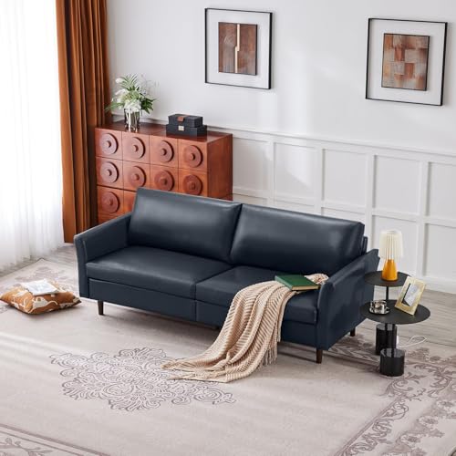 Image of Kingfun 58 inch Faux Leather Loveseat Sofa, Mid Century Modern Leather Couch for Living Room, Small Love Seat for Small Spaces, 2-Seater Mini Sofa with Rolled Arms and Deep Seats, Royal Blue