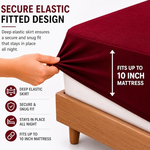 Image of Babylee 100% Waterproof Queen 72x60 Inch 6x5 Ft Fits Upto 10 Inch Mattress | Premium Terry Cotton Breathable Bed Protector | Mattress Cover for Double Bed | Wine
