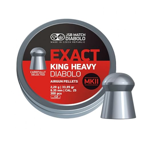 Balines JSB Diabolo Exact King Heavy (6,35MM) | 150 uds por Caja. 2,20g por balín. Balines de aleación. Rápidos, precisos y penetrantes.