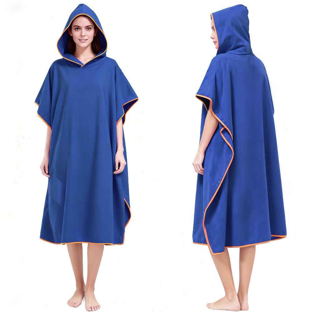 AUYAO Hooded Poncho Towel Adult Towel Wrap Robe Microfibre Changing Robe Towel with Pocket Oversized Towel Poncho Beach Universal Size Cover-Up Bath Towel with Hood for Swimming Surfing(Dark Blue) โ image 1