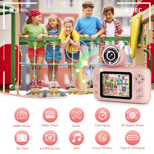 Image of Makolle Kids Camera Toys for Girls 3-12 Year Old,HD Digital Video Camcorder Camera with Tripod,Children Chritmas Birthday Gift with SD Card-Pink