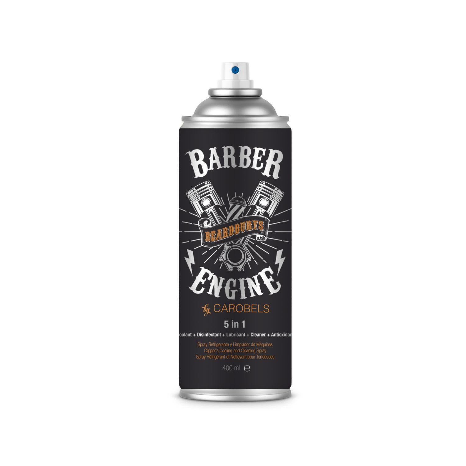 Beardburys Clipper Cleaning Spray 5 w 1 – Profesjonalny spray do pielęgnacji maszynek i trymerów: dezynfekcja, smarowanie, chłodzenie oraz ochrona przed rdzą – Spray higieniczny dla barberów, 400ml