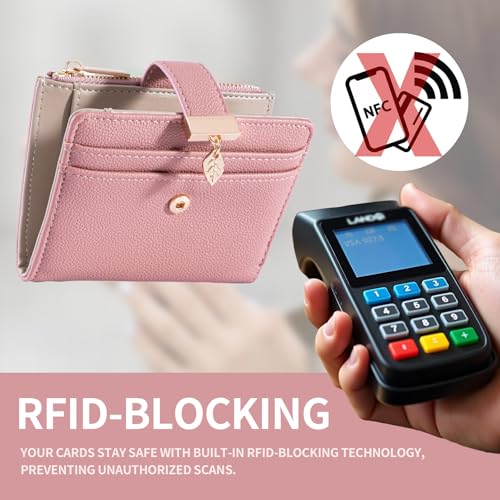 Image of Pomelo Best Small Wallet Women Bifold Soft Leather Card Holder with ID Window Zipper Coin Pocket Wallets for Women Pink