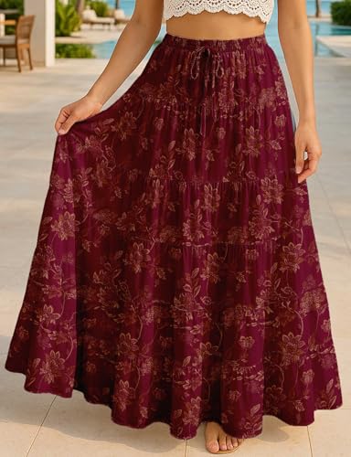 Women’s Cotton Resort Skirt with Pockets | Tiered Maxi Summer Skirt | 40-Inch Vacation Wear | Flowy Vacation Outfit2