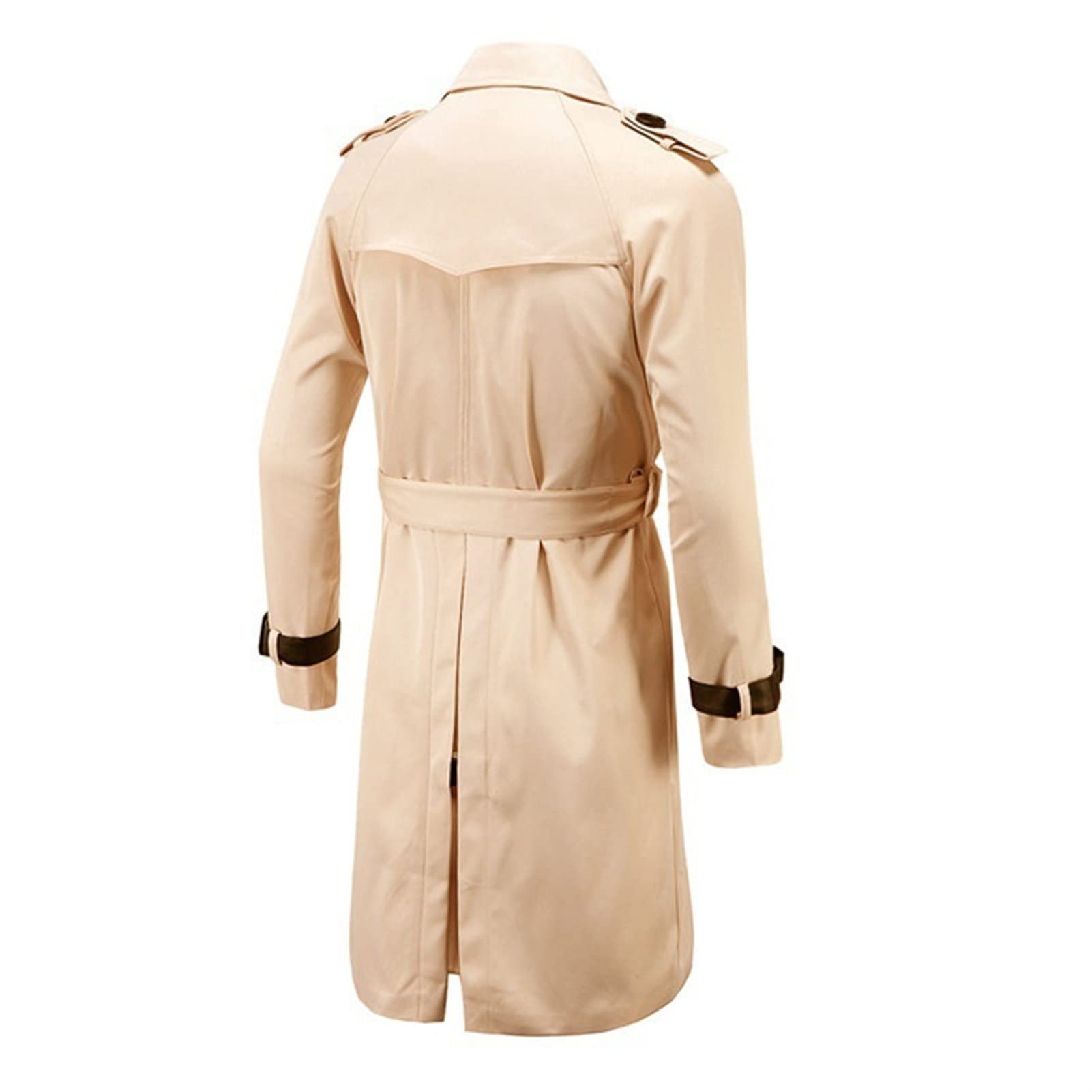 Maiyifu-GJ Men's Double Breasted Trench Coat Stylish Slim Fit Mid Long Belted Windbreaker Lapel Military Jacket with Belt (Khaki,4X-Large)