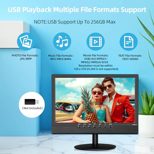 14 inch Flat Screen TV,Small TV with Digital ATSC Tuner,Antenna and HDMI/USB Ports,12 Volt Charger Cable for Car/Kitchen - Image 8