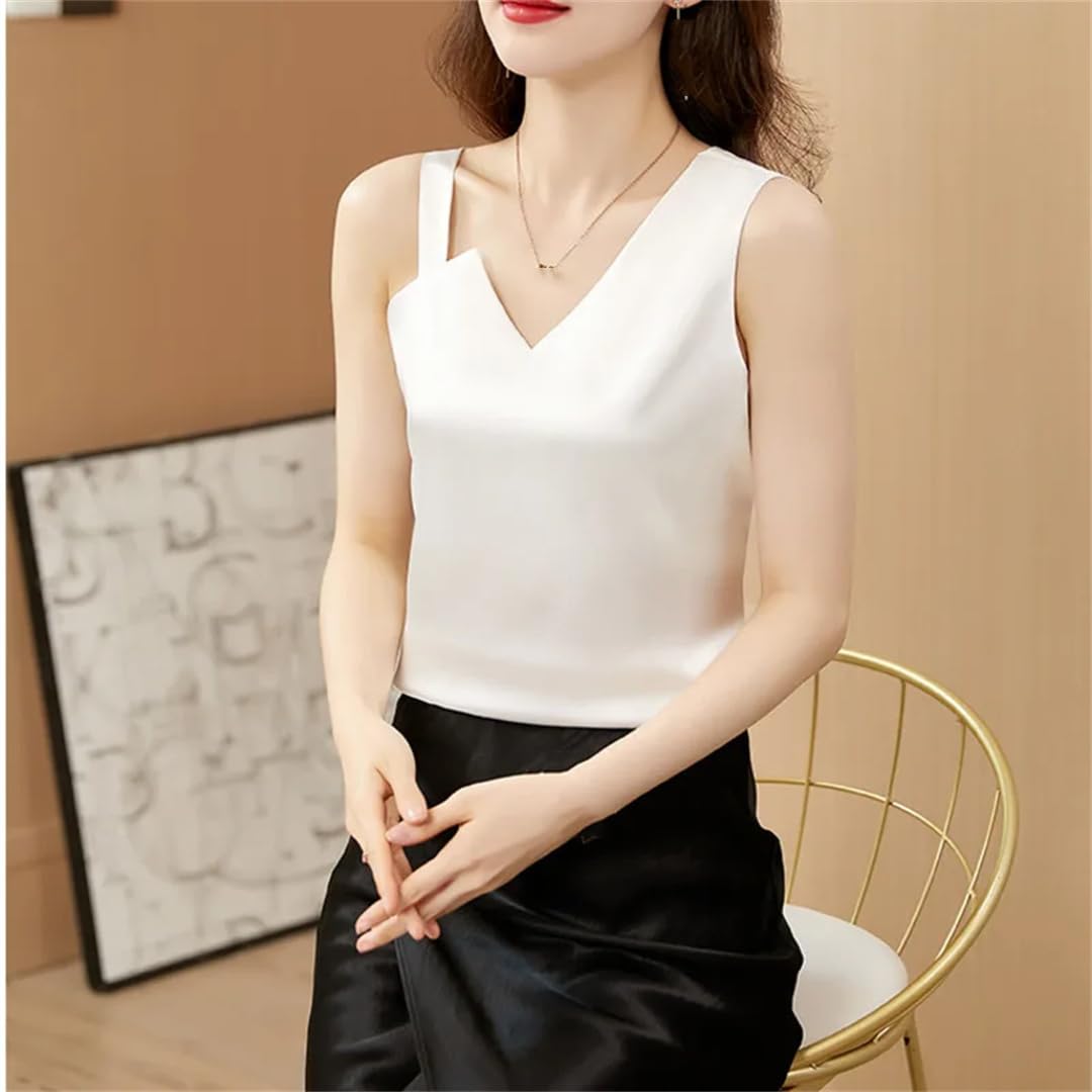 Donne Irregolare V-Collo Crop Slim Tinta unita Senza Maniche Top Canotte