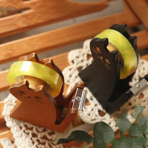 Tape Dispenser, Cute Cat Tape Dispenser, Vintage Wooden Kitty Tape Cutter with 1 Roll Tape for Home Office Desktop Accessory for Students Girls Boys image 7
