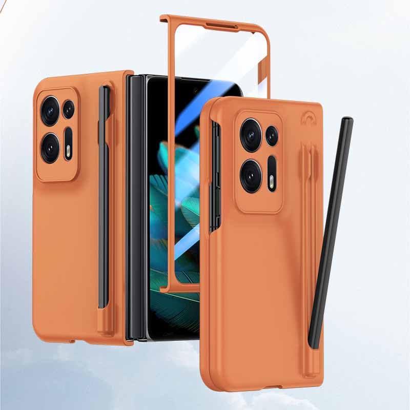 Coque Oppo Find N2 antichoc orange, protection intégrale anti-rayures avec étui porte-stylo S