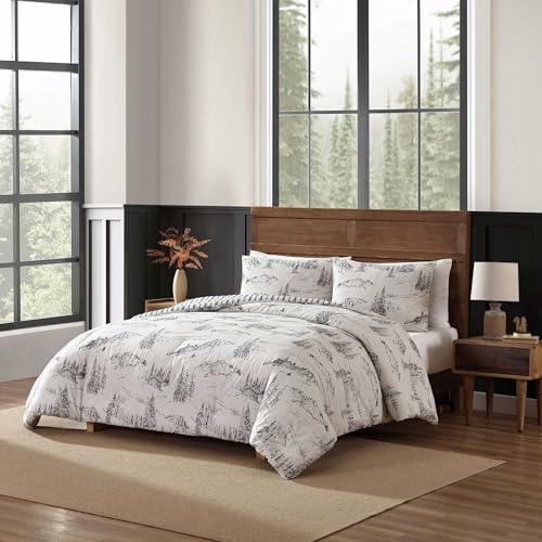 Image of Eddie Bauer - Full /Queen Comforter Set, Reversible Bedding with Matching Sham(s), Super Soft and Cozy Home Decor (Rocky Mountain Cabin Grey, Queen)