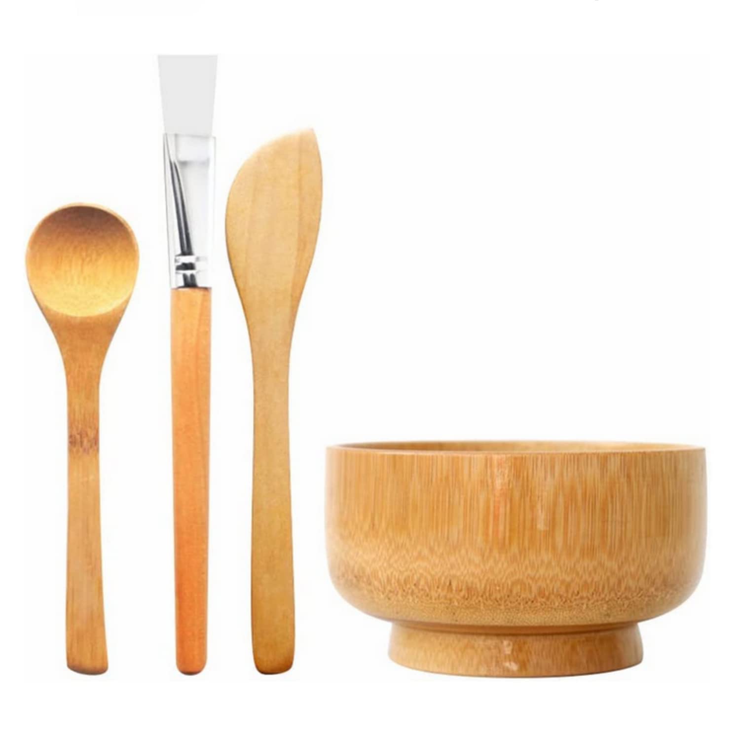 SKEIDO 4 in 1 Wooden Facial Masks Mixing Bowl Set Facemasks Mixing Tool Facial Mud Bowl Face Applicator with Bowl Brushes Spoon Spatulas for DIY Makeup Beauty Supplies