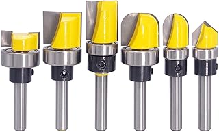 Wolfride 1/4 Inch Shank Grooving Router Bit Template Router Bit Hinge Mortising Router Bit Bowl and Tray Router Bit Round Nose Router Bit 90 Degree V Groove Router Bit (6pcs)