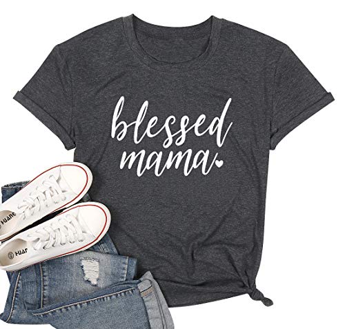 LUKYCILD Blessed Mama T Shirt Mom Life Shirt Mommy Shirt Women Short Sleeve