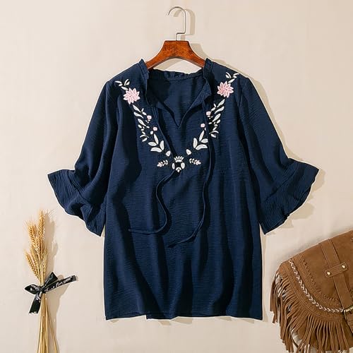 Womens Summer Tops 3 4 Sleeve Women Blouses Casual Boho Top Spring Floral Short Sleeve Shirts Vacation4