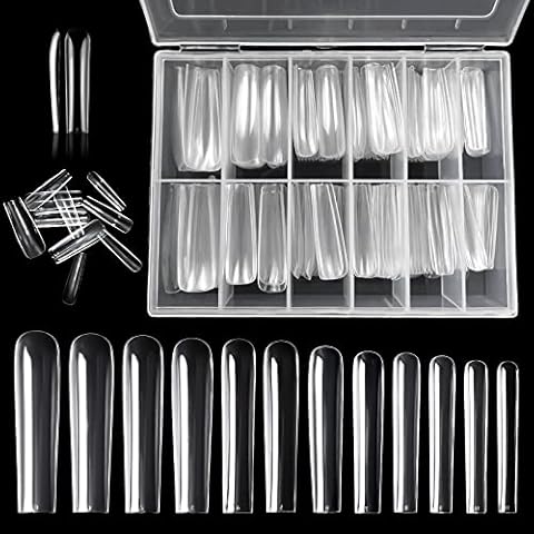 Lofuanna 3XL Coffin False Nail Tips-240Pcs Full Cover Extra Long Coffin Nail Tips Artificial Nail Tips with Box,12 Sizes Press on Nails Fake Nail Tips Nail Extension for Salon&Home Use(Clear) Cover