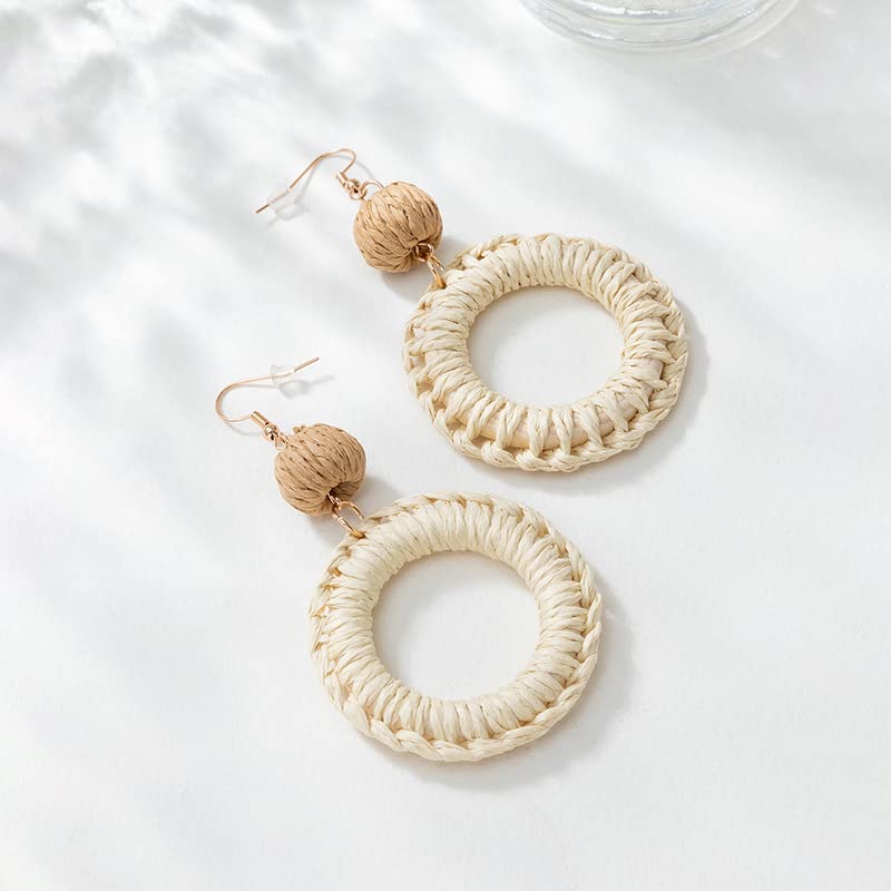 Pingyongchang Rattan Dangle Drop Earrings for Women Handmade Bohemia Lightweight Braid Straw Wicker Raffia Earrings Boho Summer Beach Jewelry Gifts2