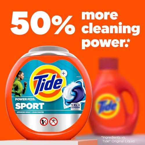 Tide Power PODS Laundry Detergent Soap Pacs with Febreze Sport, 63 Count, Laundry Pods with Febreze Freshness and Sport Odor Defense