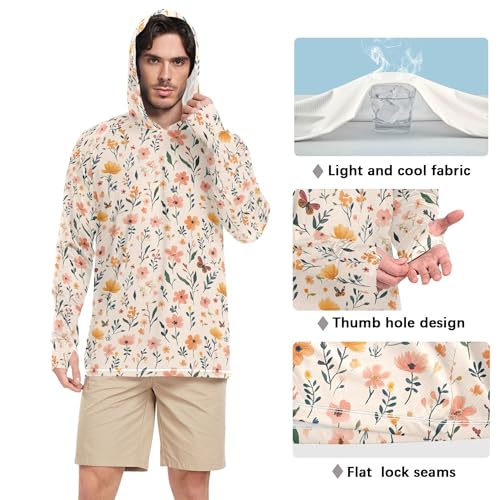 Wudan Autumn Flowers Hyacinths Butterflies Mens Hoodies Shirts Long Sleeve Swim Shirts Swim Shirt UPF 50+ S4