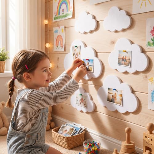 Image of 12 Pcs Cloud Felt Wall Decor Self-Adhesive Felt Bulletin Board 10 inch 9 inch 7 inch for Nursery Boho Aesthetic Room Decor Pin Board Wall Hanging for Bedroom Dorm Classroom Playroom