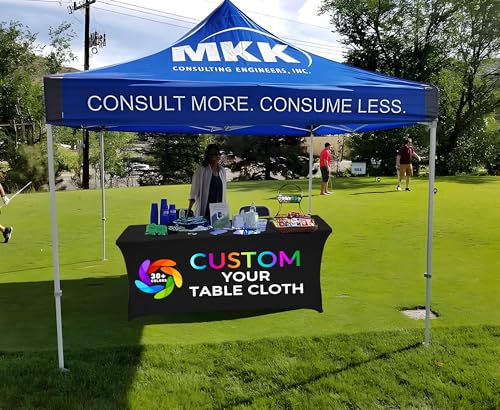Custom Table Cloth with Business Logo Personalized Tablecloth with Text Image for Promotional Tradeshow Events Birthday Wedding Anniversary Rectangular Spandex (72x30in, 6FT Back Open)