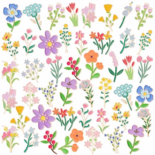 Image of Kenning 100 Pcs Flowers Enamel Pins Bulk Floral Lapel Pins Cute Wildflower Brooches Decoration Gift for Backpack Clothes Women Badge Jewelry